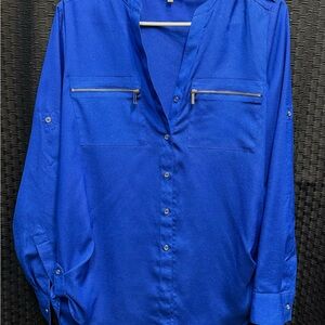 Vibrant Royal Blue Button-Up Blouse